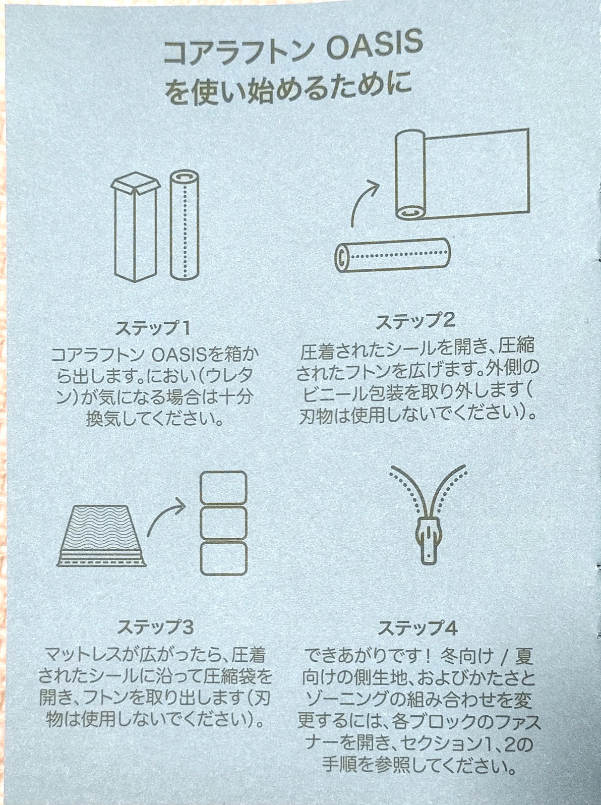 コアラフトンOASISに同封されていた案内にのっていた「コアラフトンOASISを使い始めるために」のページ